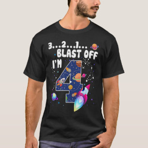 Outer Space Blast Off I'm 4th Birthday Countdown 4 T-Shirt