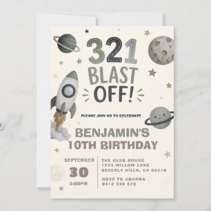 Outer Space Blast Off Kids Birthday Party Invitation
