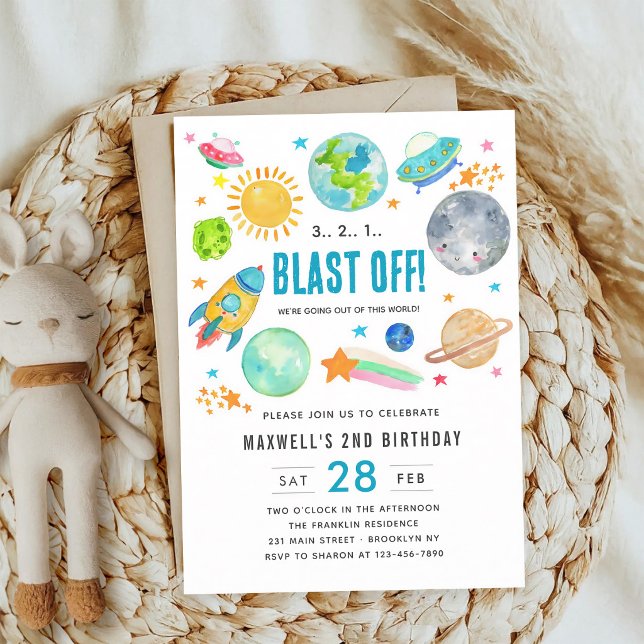 Outer Space Blast Off Rocket Birthday Invitation (Creator Uploaded)