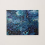 Outer Space Blue Nebula Galaxy Watercolor Jigsaw Puzzle<br><div class="desc">Blue and green outer space nebula watercolor.</div>