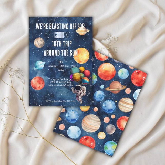 Outer Space Boy 10th Trip Around the Sun Birthday  Invitation (Creator Uploaded)
