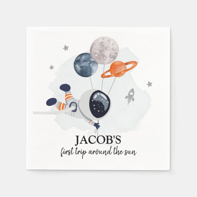 Outer Space Boy 1st Trip Around the Sun Birthday N Napkin (Front)