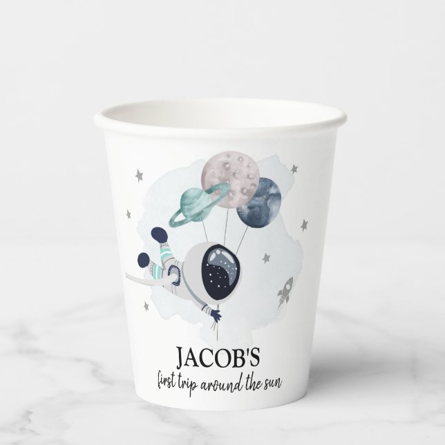 Outer Space Boy 1st Trip Around the Sun Birthday P Paper Cups (Front)