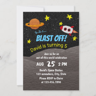 Outer Space Boy 5th Birthday Party Invitation
