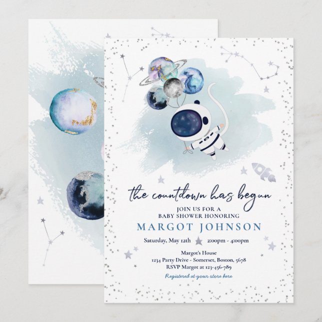 Outer Space Boy Baby Shower Galaxy Baby Shower Inv Invitation (Front/Back)