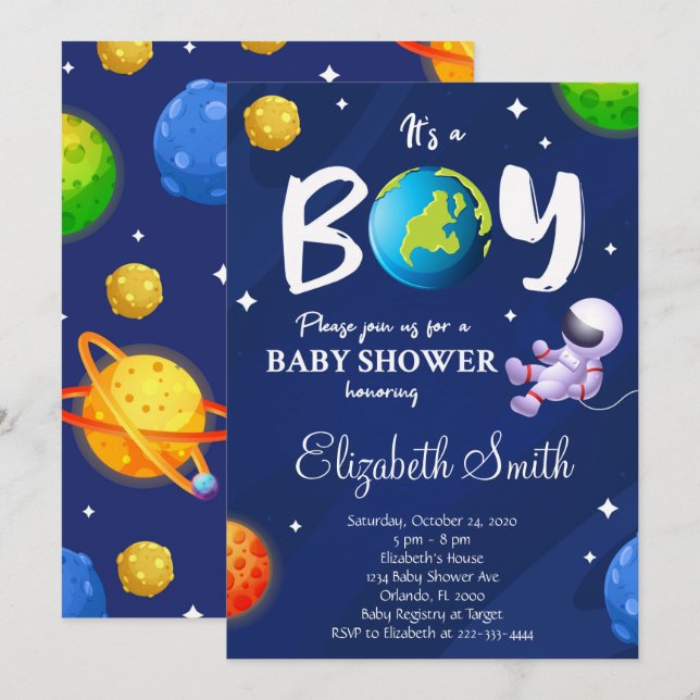 Outer Space Boy Baby Shower Invitation (Front/Back)