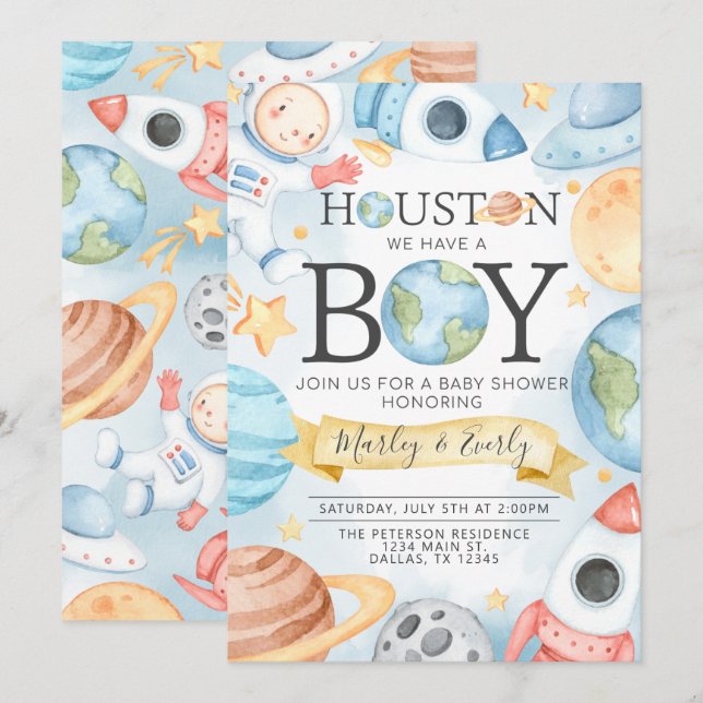 Outer Space Boy Baby Shower Invitation (Front/Back)