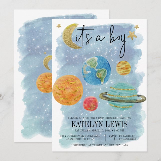 Outer Space Boy Baby Shower Invitation (Front/Back)