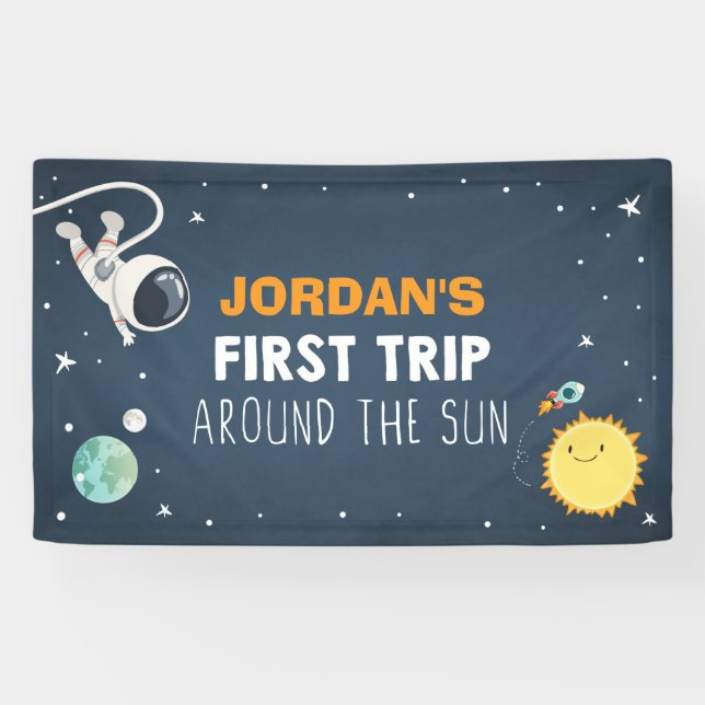 Outer Space Boy First Birthday Backdrop Astronaut  Banner (Horizontal)
