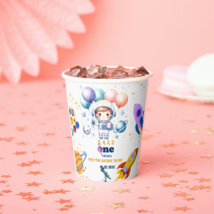 Outer space boy planet birthday paper cups