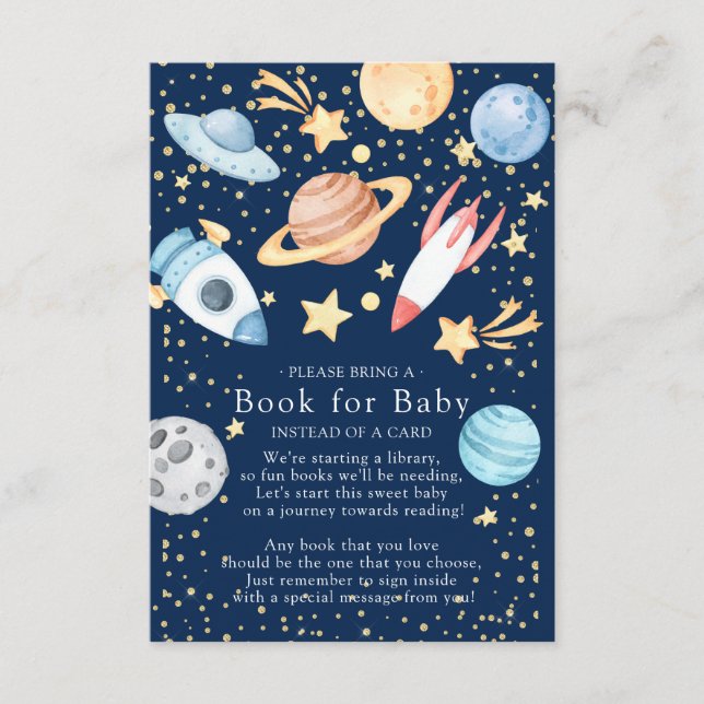 Outer Space Boys Baby Shower Book for Baby Card (Front)