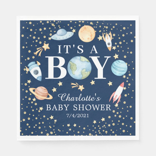 Outer Space Boys Baby Shower Paper Napkins (Front)