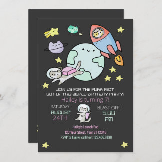 Outer Space Cats Birthday Invitation Purr-fect