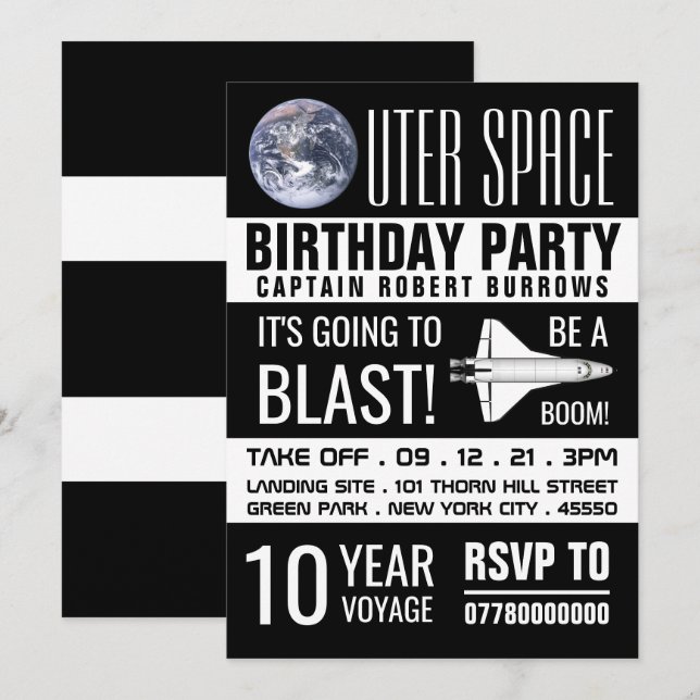 Outer Space, Children's Birthday Party Invitation (Front/Back)