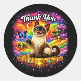 Outer Space Cosmic Rainbow Siamese Cat Thank You Classic Round Sticker