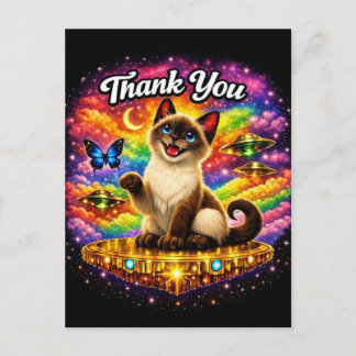 Outer Space Cosmic Rainbow Siamese Cat Thank You Postcard