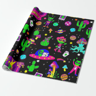outer space disco alien ufo cosmic saloon wrapping paper