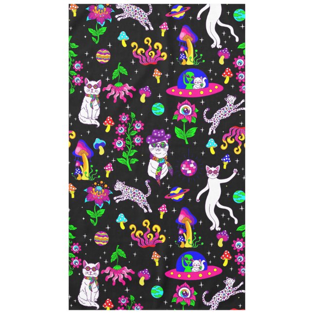 outer space disco cat alien ufo leopard surreal tablecloth (Front)