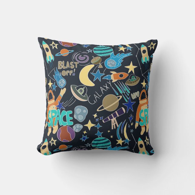 Outer Space Doodle Pattern Cushion (Front)