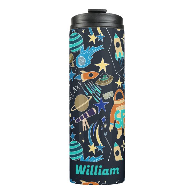 Outer Space Doodle Pattern Personalised Name Thermal Tumbler (Front)
