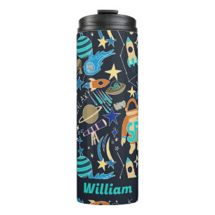 Outer Space Doodle Pattern Personalized Name Thermal Tumbler