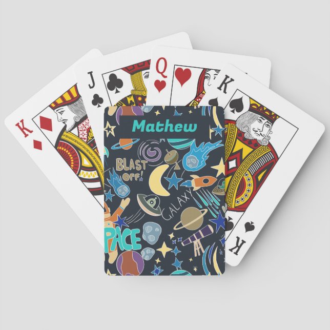 Outer Space Doodle Pattern Playing Cards (Back)