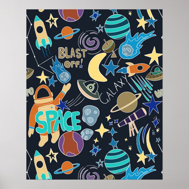 Outer Space Doodle Pattern Poster (Front)