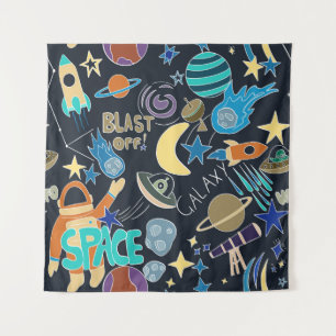 Outer Space Doodle Pattern Tapestry