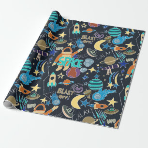 Outer Space Doodle Pattern Wrapping Paper