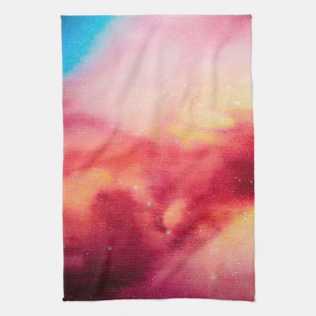 Outer space Dust Cosmic Stars red & yellow dish Tea Towel (Vertical)