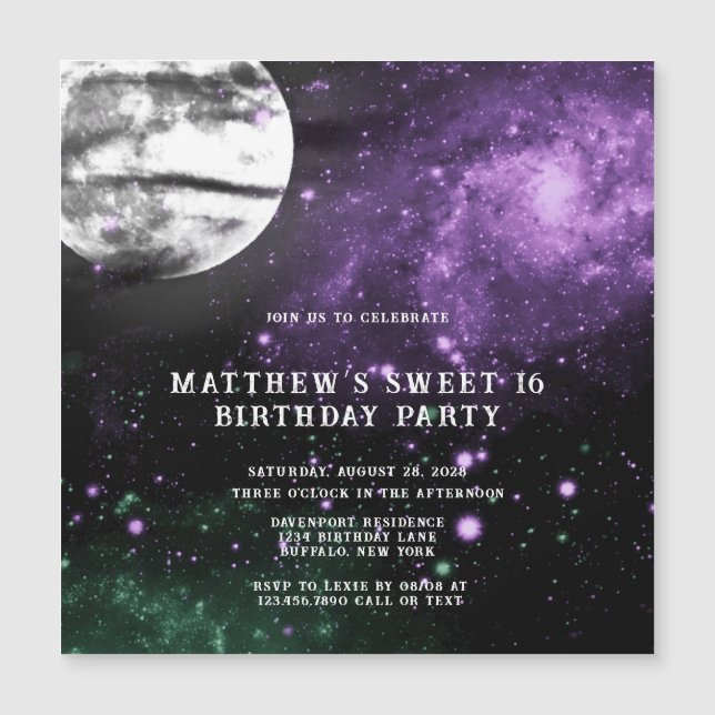 Outer Space Earth Boy Sweet 16 Birthday Party Magnetic Invitation (Front)