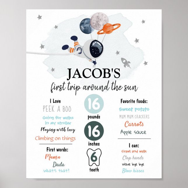 Outer Space First Birthday Milestones Sign Galaxy  (Front)