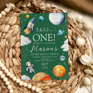 Outer Space First Birthday Party Invitation