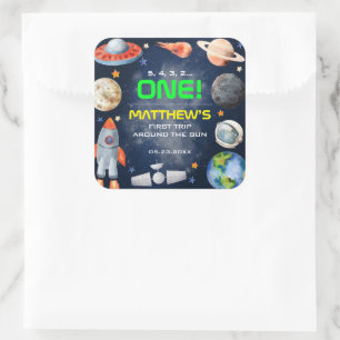 Outer Space First Birthday Square Sticker