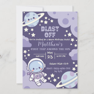 outer space First Trip around sun 1st birthday boy Invitation