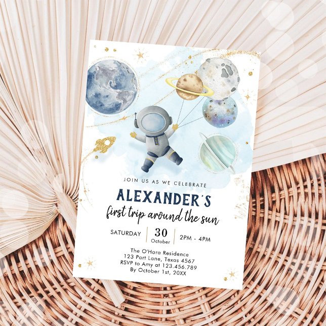 Outer Space First Trip Around the Sun 1st Birthday Invitation (Creator Uploaded)