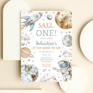 Outer Space First Trip Around The Sun 1st Birthday Invitation