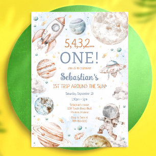 Outer Space First Trip Around The Sun 1st Birthday Invitation
