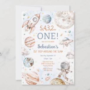 Outer Space First Trip Around The Sun 1st Birthday Invitation