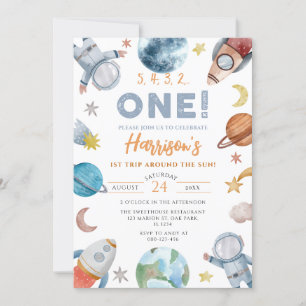 Outer Space First Trip Around the Sun Birthday Invitation