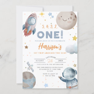 Outer Space First Trip Around The Sun Birthday Invitation