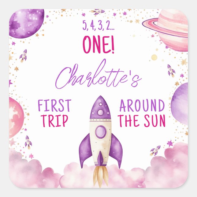 Outer Space First Trip Around The Sun Birthday Square Sticker (Front)