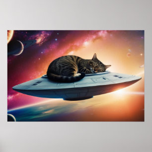 Outer Space Flying Saucer Cat Poster