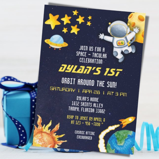 Outer Space Galaxy 1st Orbit Around The Sun  Boy Invitation (Creator Uploaded)