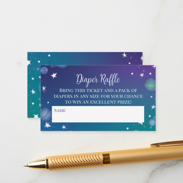 Outer Space Galaxy Baby Shower Diaper Raffle Enclosure Card (Front/Back In Situ)