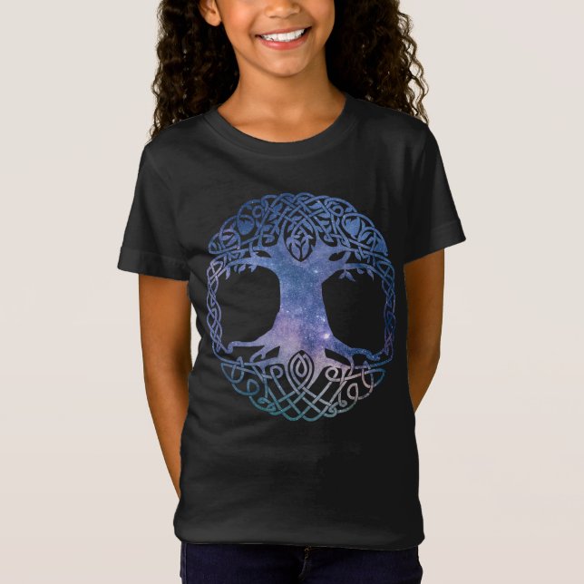 Outer Space Galaxy Celtic Tree of Life T-Shirt (Front)