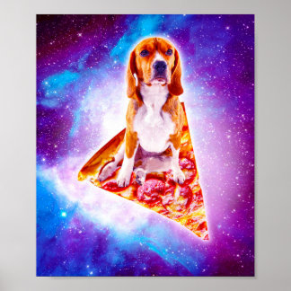Outer Space Galaxy Dog Riding Pizza Poster