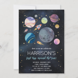 Outer Space Galaxy Planets Birthday Invitation