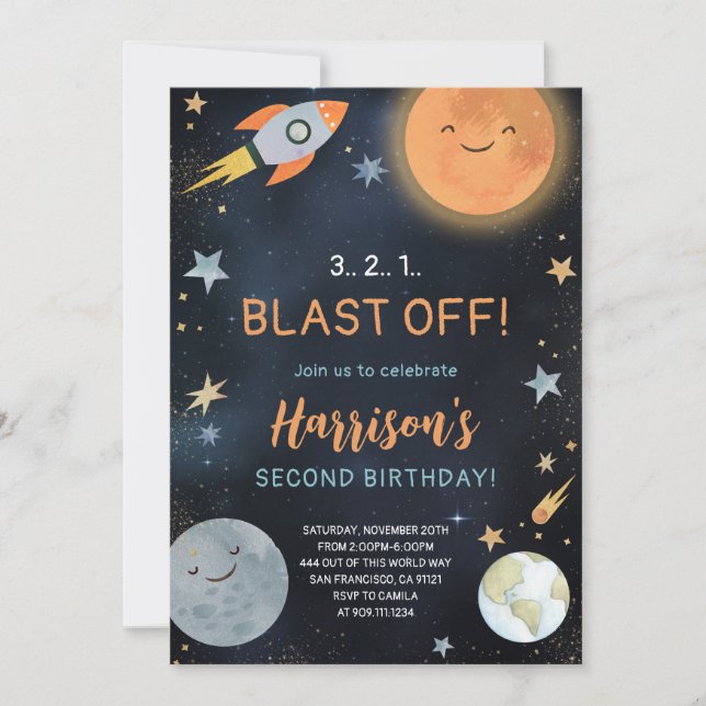 Outer Space Galaxy Planets Birthday Invitation (Front)