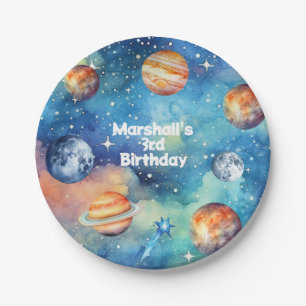 Outer Space Galaxy Planets Solar System Birthday Paper Plate